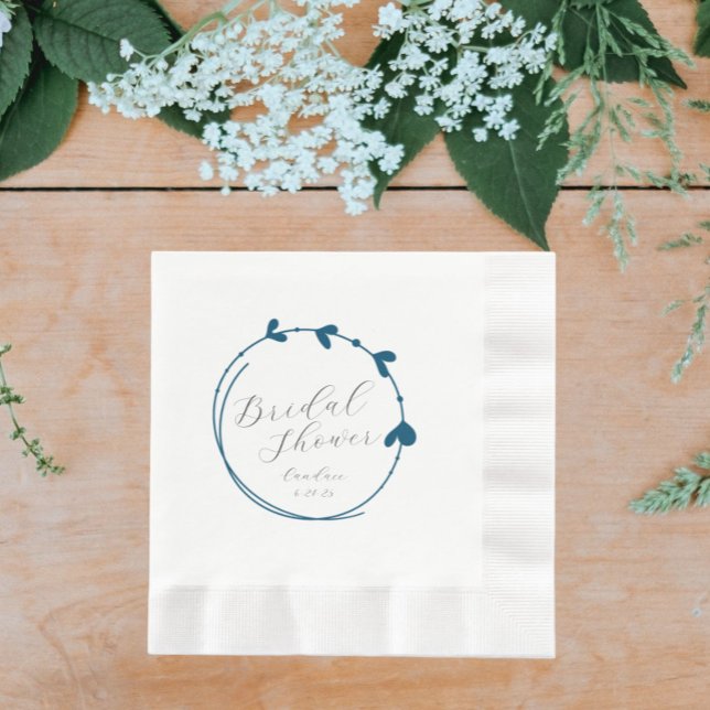 Teal Blue Simple Heart Wreath Bridal Shower Napkins (In Situ Wedding)