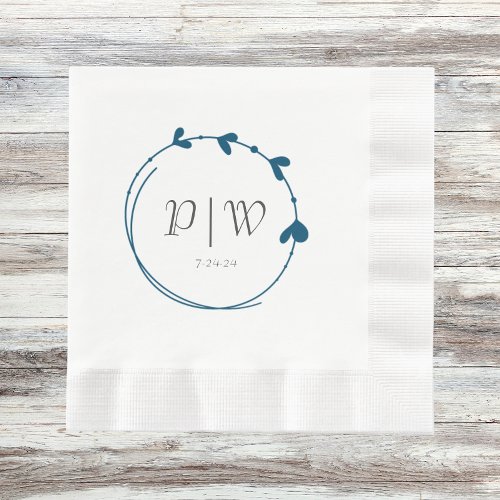 Teal Blue Simple Heart Wreath Initials Wedding Napkins