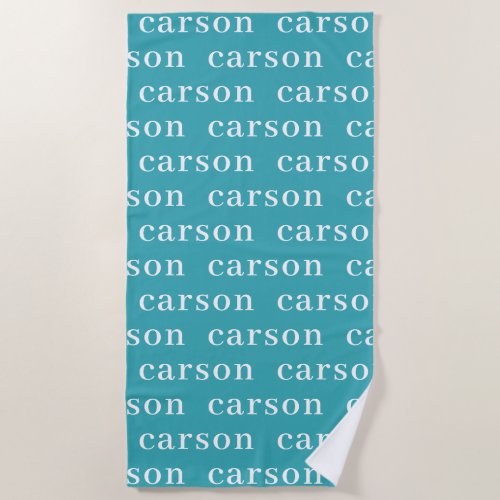 Teal Blue Simple Personalized Repeating Name Beach Towel