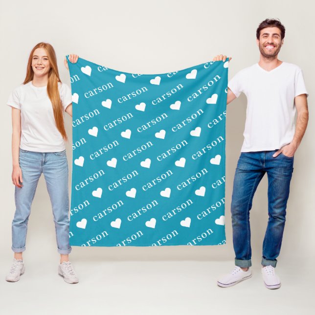 Teal Blue Simple Personalized Repeating Name Fleece Blanket (In Situ)