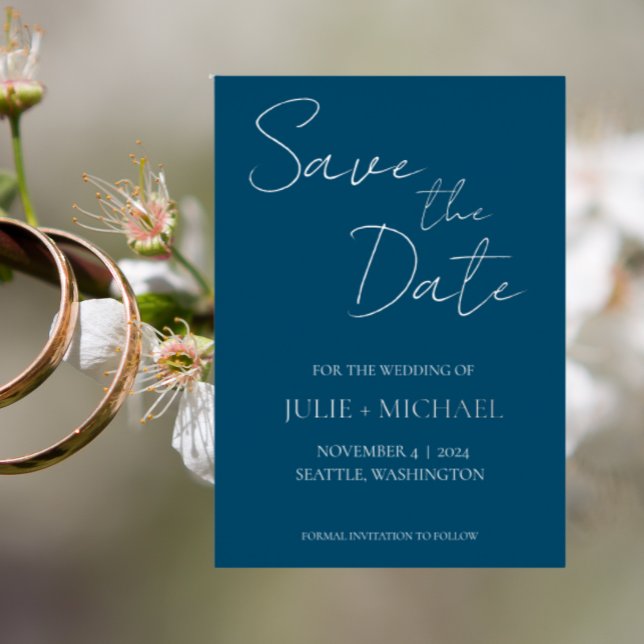 Teal Blue Simple Style Wedding Save the Date Foil Invitation (In Situ Wedding)