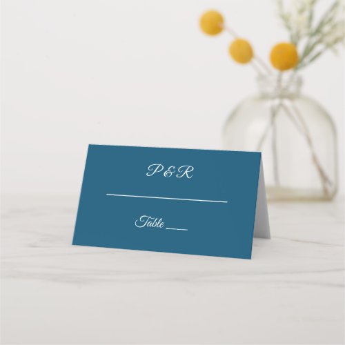 Teal Blue Simple Stylized Script Wedding Place Card