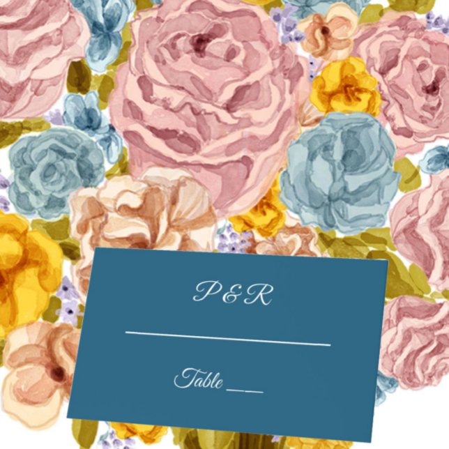 Teal Blue Simple Stylized Script Wedding Place Card (In Situ Wedding)