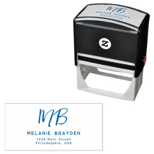 Teal Blue Simple Two Monogram Name Return Address Self-inking Stamp