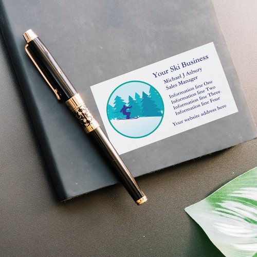 Teal Blue Snow Ski Circle Logo Business Template Business Card
