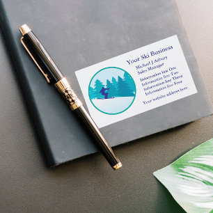 Teal Blue Snow Ski Circle Logo Business Template Card