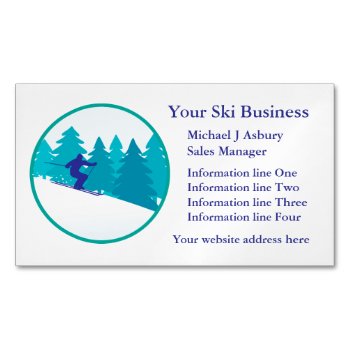 Teal Blue Snow Ski Logo Magnetic Business Card by Westerngirl2 at Zazzle