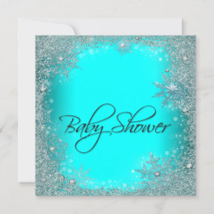 Teal Blue Snowflake Baby Shower Invitation