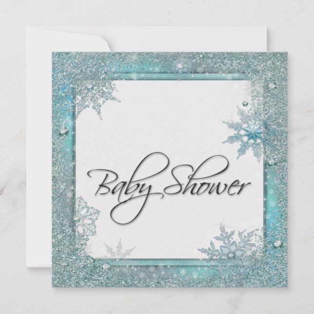 Teal Blue Snowflake Baby Shower Invitation (Front)