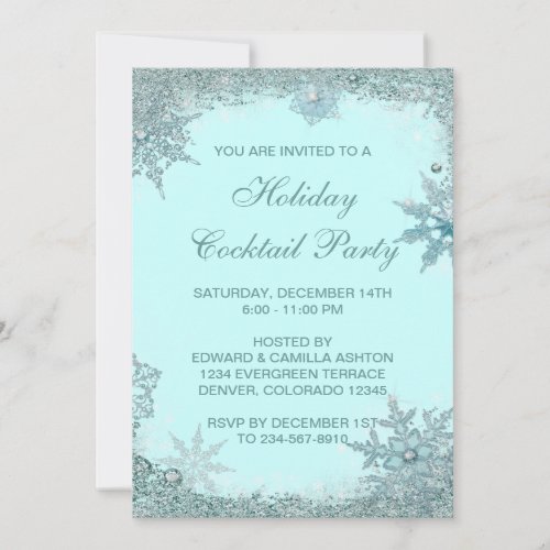 Teal Blue Snowflake Christmas Party Invitation