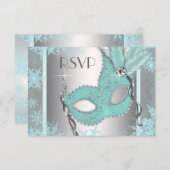 Teal Blue Snowflake Masquerade Party RSVP (Front/Back)