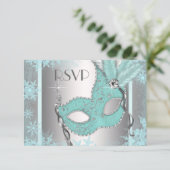 Teal Blue Snowflake Masquerade Party RSVP (Standing Front)