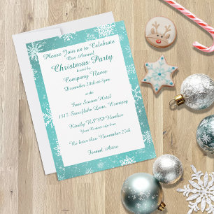 Teal Blue Snowflake Pattern Winter Christmas Party Invitation
