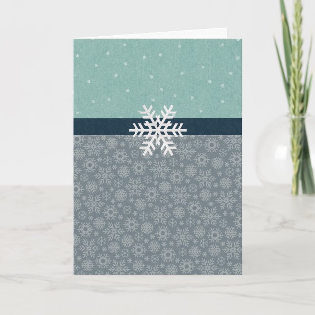 Teal Blue Snowflake Personalized Christmas Vintage Holiday Card (Front)