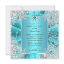 Teal Blue Snowflake Silver Winter Wonderland 2 Invitation