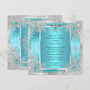 Teal Blue Snowflake Silver Winter Wonderland Invitation