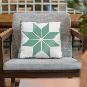 Teal Blue Snowflake Tile Board Game Distressed Throw Pillow