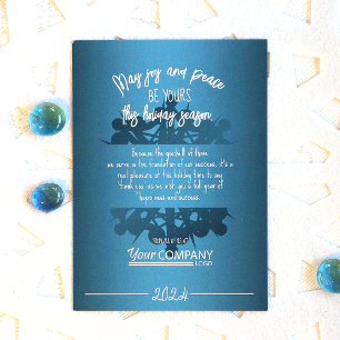 Teal Blue Snowflake White Logo Office Holiday Card