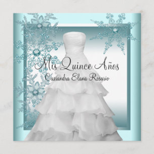 Teal Blue Snowflake Winter Wonderland Quinceanera Invitation
