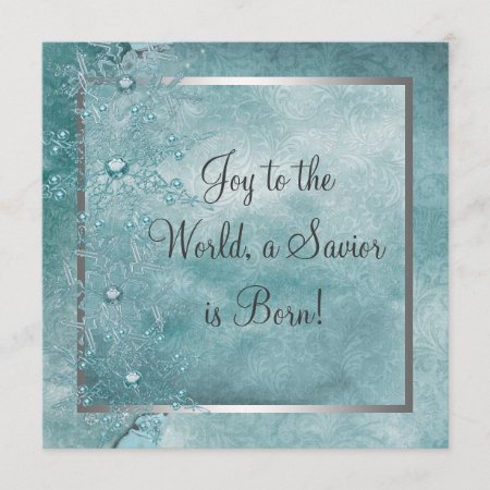 Teal Blue Snowflakes Christian Christmas Party Invitation