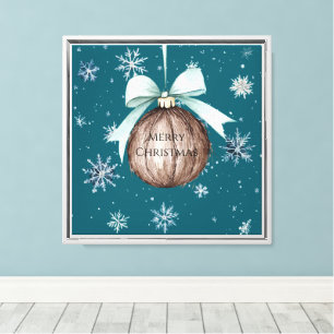 Teal Blue Snowflakes Christmas Coconut Bow Canvas Print