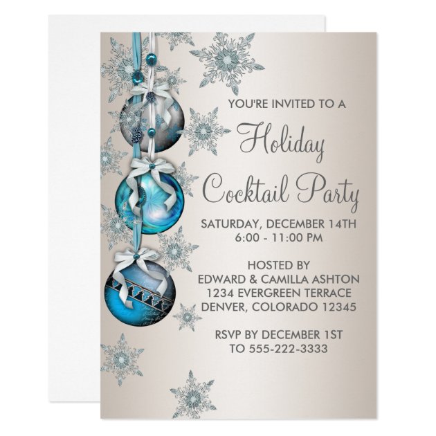 Teal Blue Snowflakes Ornaments Christmas Party Card