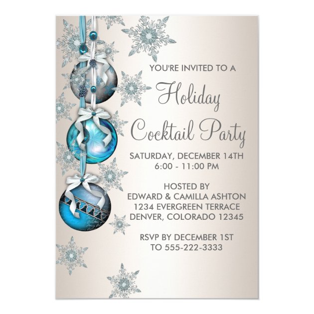 Teal Blue Snowflakes Ornaments Christmas Party Card