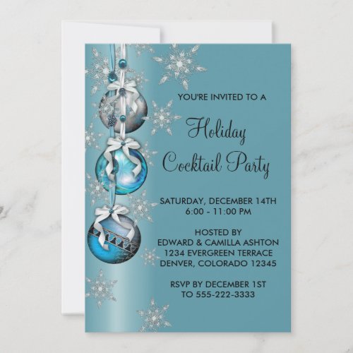 Teal Blue Snowflakes Ornaments Christmas Party Invitation