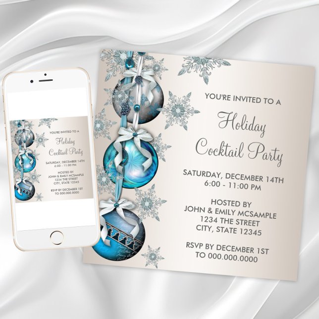 Teal Blue Snowflakes Ornaments Christmas Party Invitation (Teal Blue Snowflakes Ornaments Christmas Party Invitation. Any occasion. Download and printed.)
