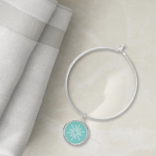 Teal Blue Snowflakes Pattern Soft Winter Frost Bangle Bracelet