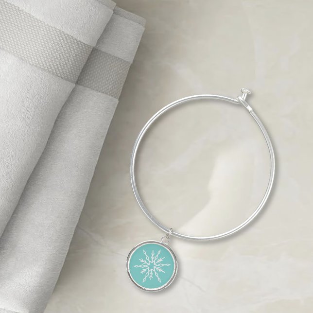 Teal Blue Snowflakes Pattern Soft Winter Frost Bangle Bracelet (Creator Uploaded)