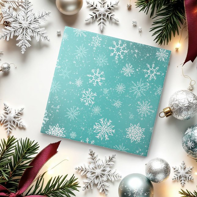 Teal Blue Snowflakes Pattern Soft Winter Frost Ceramic Tile (Creator Uploaded)