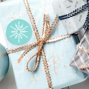 Teal Blue Snowflakes Pattern Soft Winter Frost Classic Round Sticker