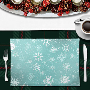 Teal Blue Snowflakes Pattern Soft Winter Frost Cloth Placemat