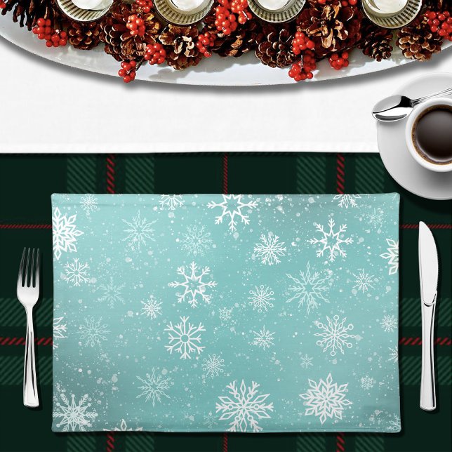 Teal Blue Snowflakes Pattern Soft Winter Frost Cloth Placemat (Creator Uploaded)