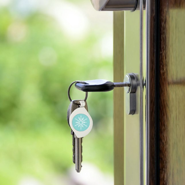 Teal Blue Snowflakes Pattern Soft Winter Frost Keychain (Creator Uploaded)
