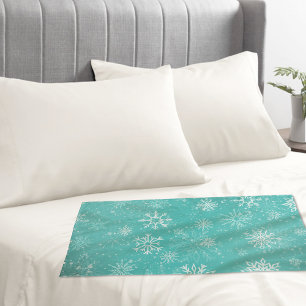 Teal Blue Snowflakes Pattern Soft Winter Frost Pillow Case