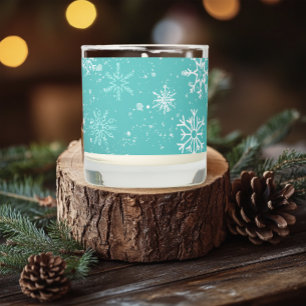 Teal Blue Snowflakes Pattern Soft Winter Frost Scented Candle