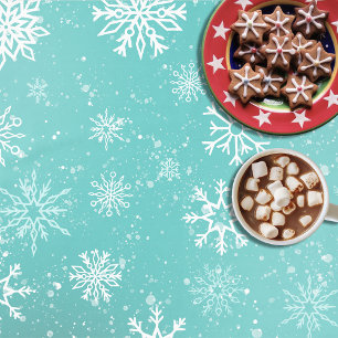 Teal Blue Snowflakes Pattern Soft Winter Frost Tablecloth