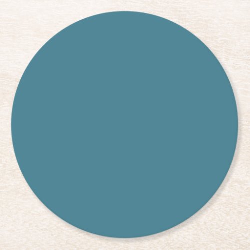 Teal Blue Solid Color Round Paper Coaster