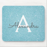 Teal Blue Sparkle Glitter Monogram Name Mousepad<br><div class="desc">Teal Aqua Blue Sparkle Glitter Monogram Name Monogram Mousepad. This Mousepad can be customized to include your first name.</div>