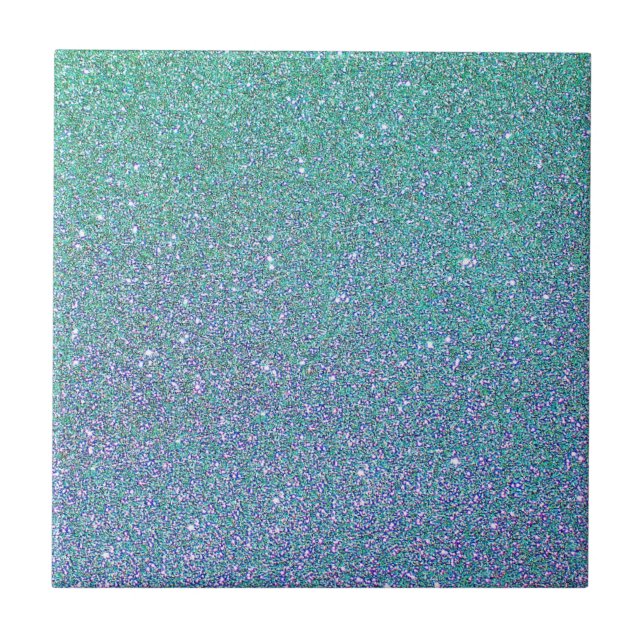 Teal Blue Sparkle Glitter Texture Pattern Ceramic Tile (Front)