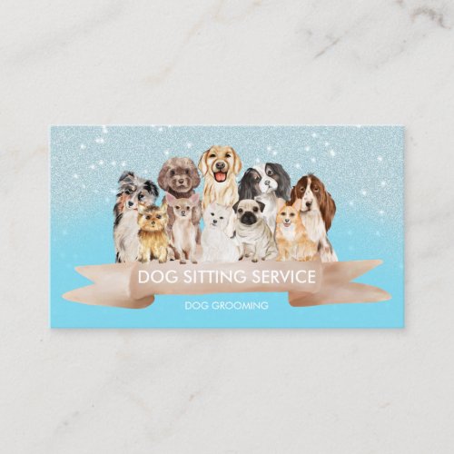 Teal Blue Sparkle Petsitter Dog Groomer Business Card