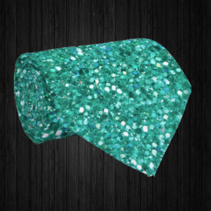 Teal Blue Sparkles Faux Glitter Fancy Luxury Neck Tie
