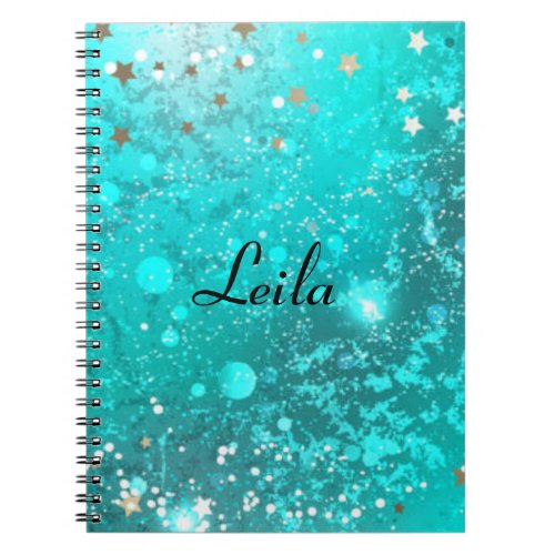 Teal Blue Sparkly Glitter Name Aqua Notebook