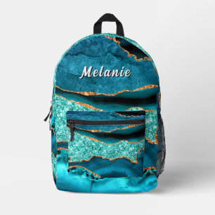 Teal Blue Sparkly Gold Backpack Personalized Name