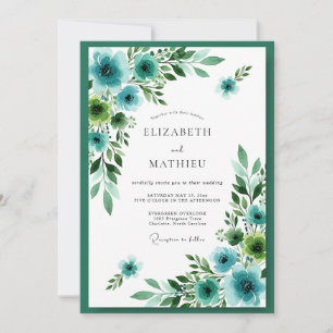Teal Blue Splendid Botanical Wedding Invitation