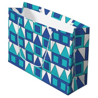 Teal Blue Square Triangle Geometric Large Gift Bag
