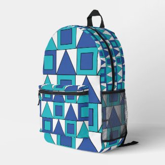 Teal Blue Square Triangle Geometric  Printed Backpack