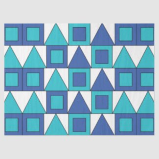 Teal Blue Square Triangle Geometric Tissue Paper